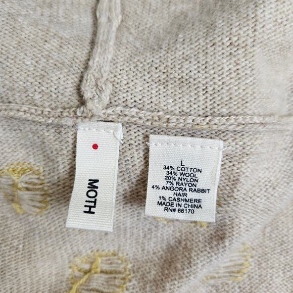 Moth Women Hooded Zip Wool Blend Cardigan Sweater Tan Yellow Dots Large Ruffle - Picture 5 of 9